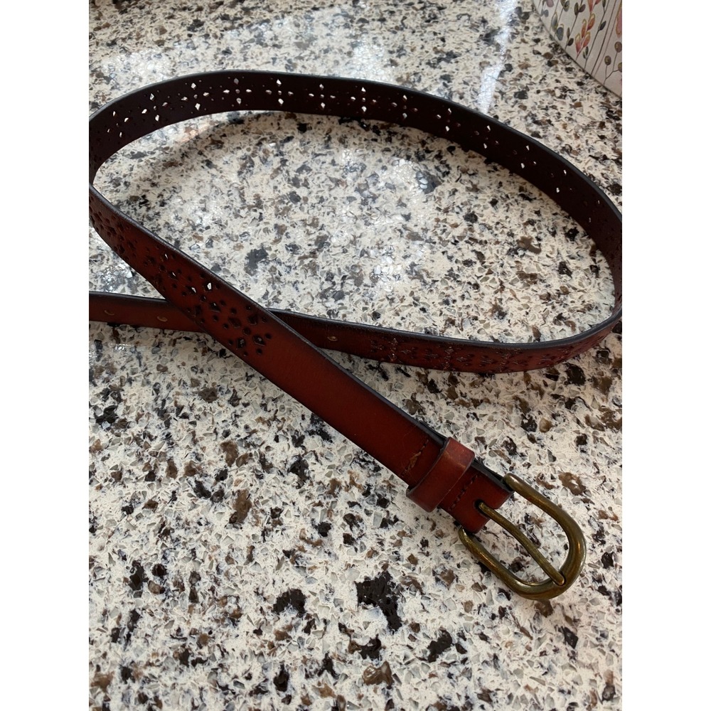 Genuine Leather Belt Women S Brown Exc Perforated Boho Laser Cut Cottagecore 90s